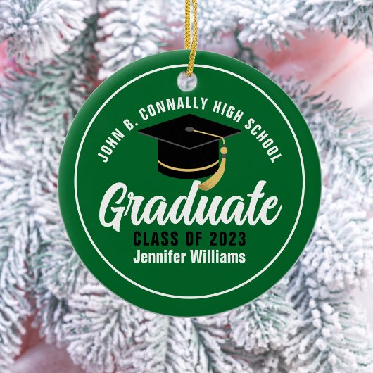 Groen Wit Afstuderen Custom Keepsake Christmas Keramisch Ornament