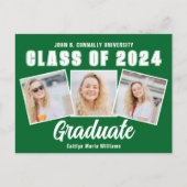 Groen Wit Afstuderen Fotocollage 2025 Afstuderen Aankondigingskaart (Voorkant)
