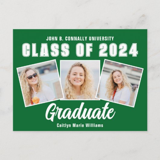 Groen Wit Afstuderen Fotocollage 2025 Afstuderen Aankondigingskaart (Voorkant)