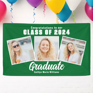 Groen Wit Afstuderen Fotocollage 2025 Party Spandoek