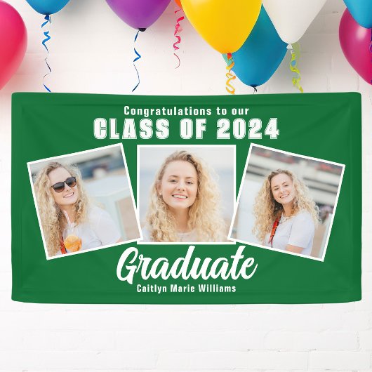 Groen Wit Afstuderen Fotocollage 2025 Party Spandoek