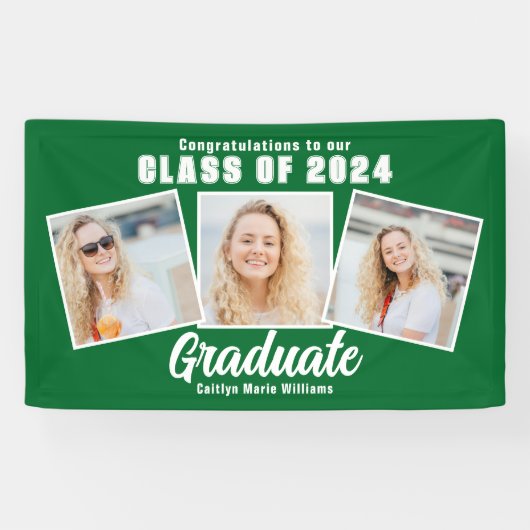 Groen Wit Afstuderen Fotocollage 2025 Party Spandoek (Horizontaal)
