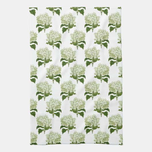 Groen Wit Antiek Hydrangea Illustratiepatroon Theedoek (Verticaal)