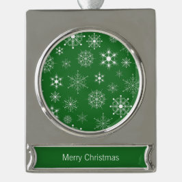 Groen Wit Assorted Kerstmis Sneeuwvlokken Patroon Verzilverd Banner Ornament