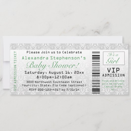 Groen/Wit Baby shower Ticket Uitnodigingen (Voorkant)