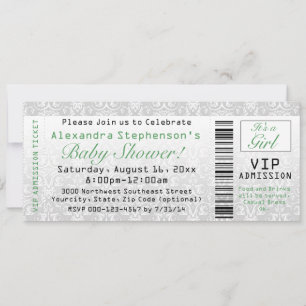 Groen/Wit Baby shower Ticket Uitnodigingen