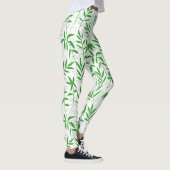 Groen & wit bamboe blad Japans patroon Leggings (Rechts)