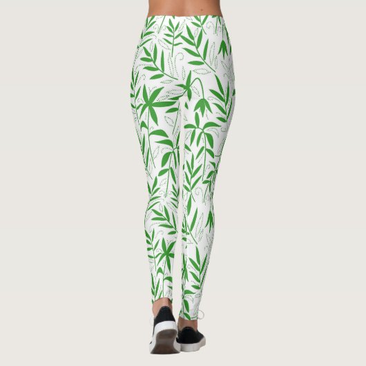 Groen & wit bamboe blad Japans patroon Leggings (Achterkant)