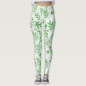 Groen & wit bamboe blad Japans patroon Leggings (Voorkant)