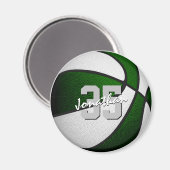 Groen wit basketbal team kleuren gepersonaliseerd magneet (Voorkant / Achterkant)