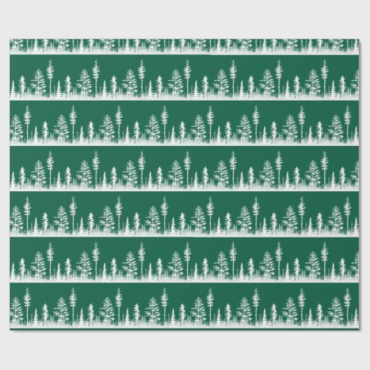 groen-wit besneeuwd winterbos cadeaupapier (Vlak)