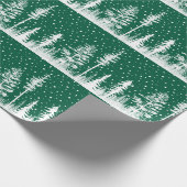 groen-wit besneeuwd winterbos cadeaupapier (Hoek)