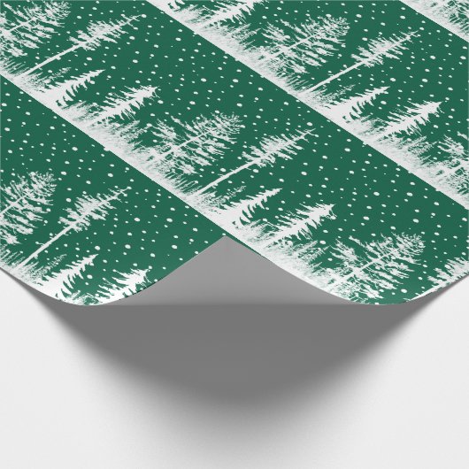 groen-wit besneeuwd winterbos cadeaupapier (Hoek)