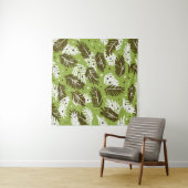 Groen wit blad: naaldvormig patroon wandkleed (In situ)