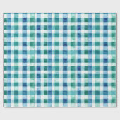 Groen Wit Blauw Plaid Stripes Kerstmis Cadeaupapier (Vlak)