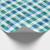 Groen Wit Blauw Plaid Stripes Kerstmis Cadeaupapier (Hoek)