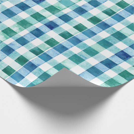 Groen Wit Blauw Plaid Stripes Kerstmis Cadeaupapier (Hoek)