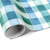 Groen Wit Blauw Plaid Stripes Kerstmis Cadeaupapier (Rol Hoek)