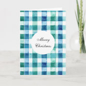 Groen Wit Blauw Plaid Stripes Kerstmis Kaart (Voorkant)