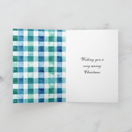 Groen Wit Blauw Plaid Stripes Kerstmis Kaart (Binnen)