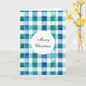 Groen Wit Blauw Plaid Stripes Kerstmis Kaart (Gele Bloem)