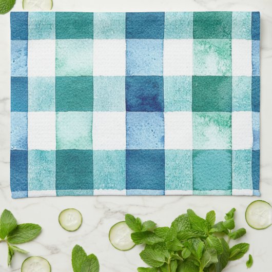 Groen Wit Blauw Plaid Stripes Kerstmis Theedoek (Gevouwen)