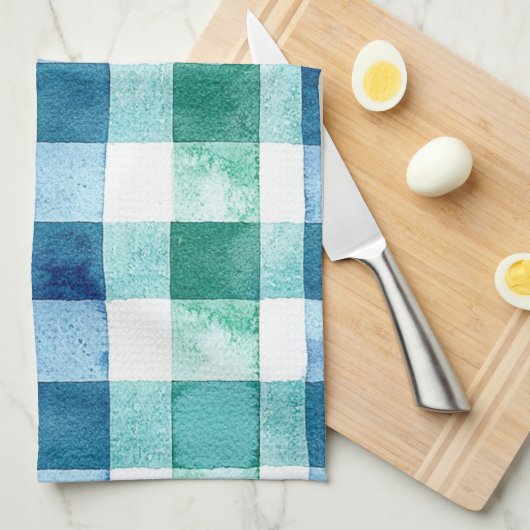 Groen Wit Blauw Plaid Stripes Kerstmis Theedoek (Quarter Fold)