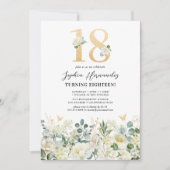 Groen & Wit Bloemen 18e Verjaardagsfeest Kaart (Voorkant)