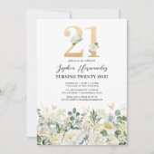 Groen & Wit Bloemen 21ste Verjaardagsfeest Kaart (Voorkant)