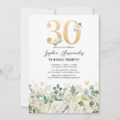 Groen & Wit Bloemen 30ste Verjaardagsfeest Kaart (Voorkant)