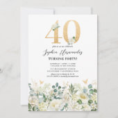 Groen & Wit Bloemen 40ste Verjaardagsfeest Kaart (Voorkant)