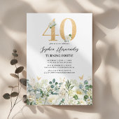 Groen & Wit Bloemen 40ste Verjaardagsfeest Kaart