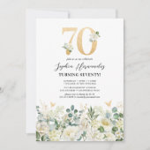 Groen & Wit Bloemen 70ste Verjaardagsfeest Kaart (Voorkant)