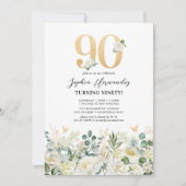 Groen & Wit Bloemen 90ste Verjaardagsfeest Kaart (Voorkant)