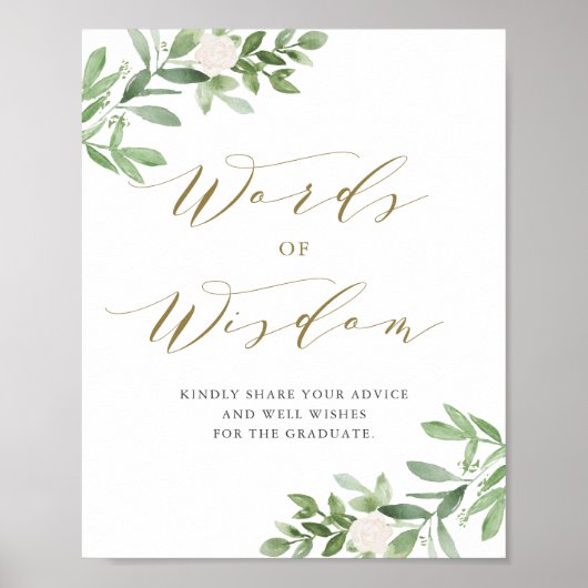 Groen Wit Bloemen Afstuderen Woorden van Wijsheid Poster (Voorkant)