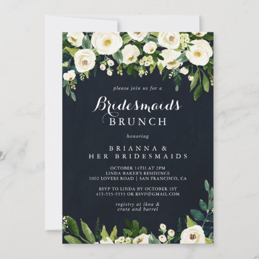 Groen Wit Bloemen Blauw Bruidsmeisjes Brunch Douch Kaart (Voorkant)