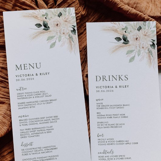 Groen Wit Bloemen Bruiloft Menu VICTORIA