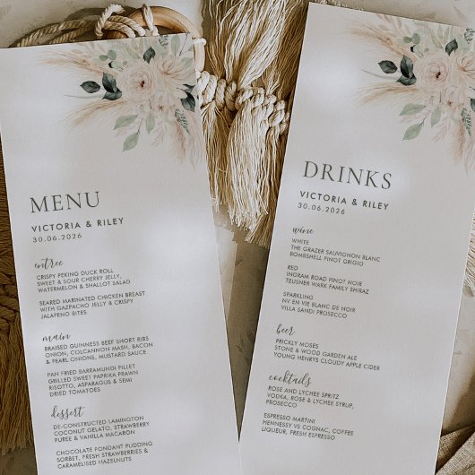 Groen Wit Bloemen Bruiloft Menu VICTORIA