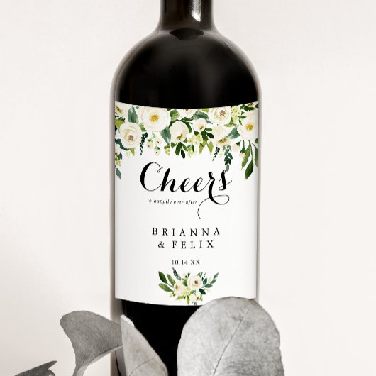 Groen Wit Bloemen Cheers Bruiloft Wijn Labels Etiket