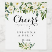 Groen Wit Bloemen Cheers Bruiloft Wijn Labels Etiket (Enkel label)