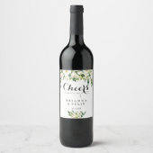 Groen Wit Bloemen Cheers Bruiloft Wijn Labels Etiket (Voorkant)
