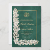 Groen Wit Bloemen Chique Islamitische Moslim Bruil Kaart (Voorkant)