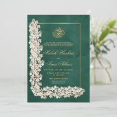 Groen Wit Bloemen Chique Islamitische Moslim Bruil Kaart (Staand voorkant)