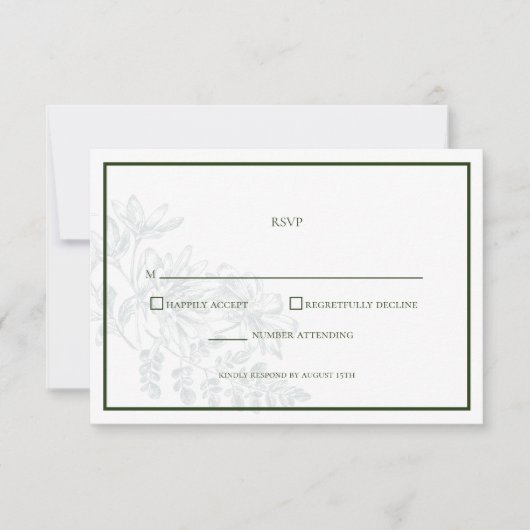 Groen Wit Bloemen Eenvoudige Huwelijk RSVP Kaart (Voorkant)
