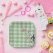 Groen Wit Bloemen Gingham Plaid Land Boerderij Papieren Bordje (Feest)