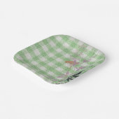 Groen Wit Bloemen Gingham Plaid Land Boerderij Papieren Bordje (Gebogen)