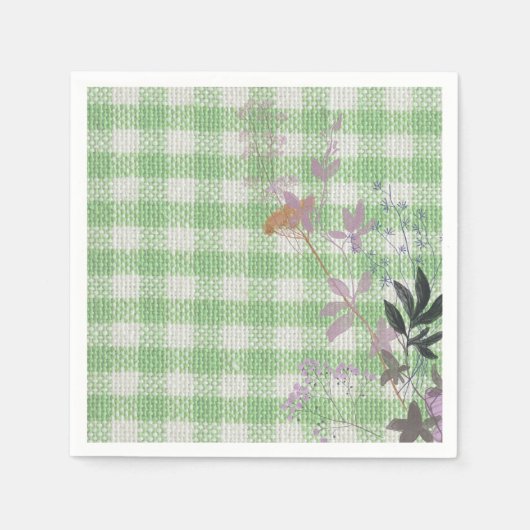 Groen Wit Bloemen Gingham Plaid Land Boerderij Servet (Voorkant)