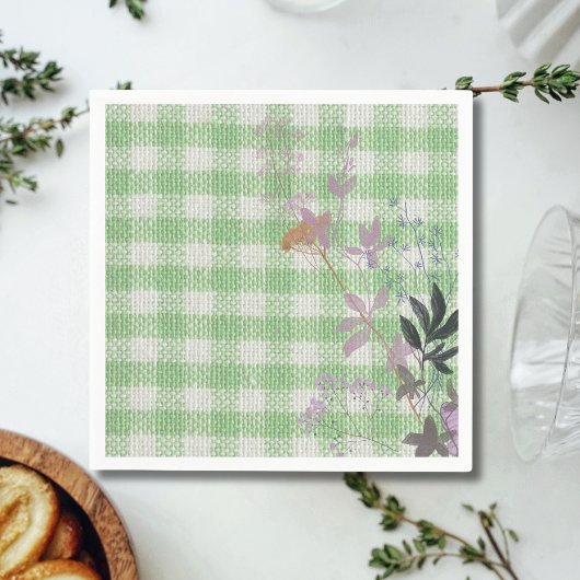 Groen Wit Bloemen Gingham Plaid Land Boerderij Servet