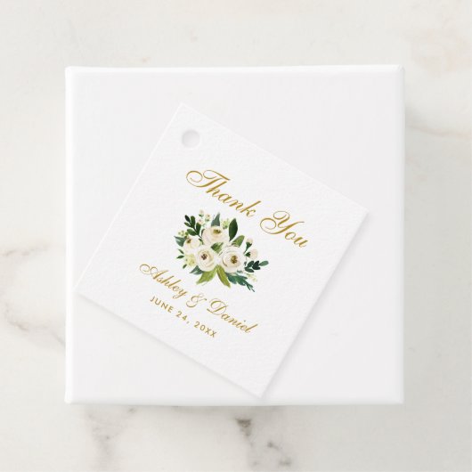 Groen Wit Bloemen Goud Bruiloft Dank u Bedankjes Labels (In situ)