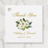 Groen Wit Bloemen Goud Bruiloft Dank u Bedankjes Labels (Voorkant)